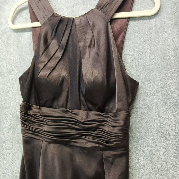 ADRIANNA PAPELL Boutique Women Halter Pencil Dress Brown Satin Size 8 - Picture 5 of 12